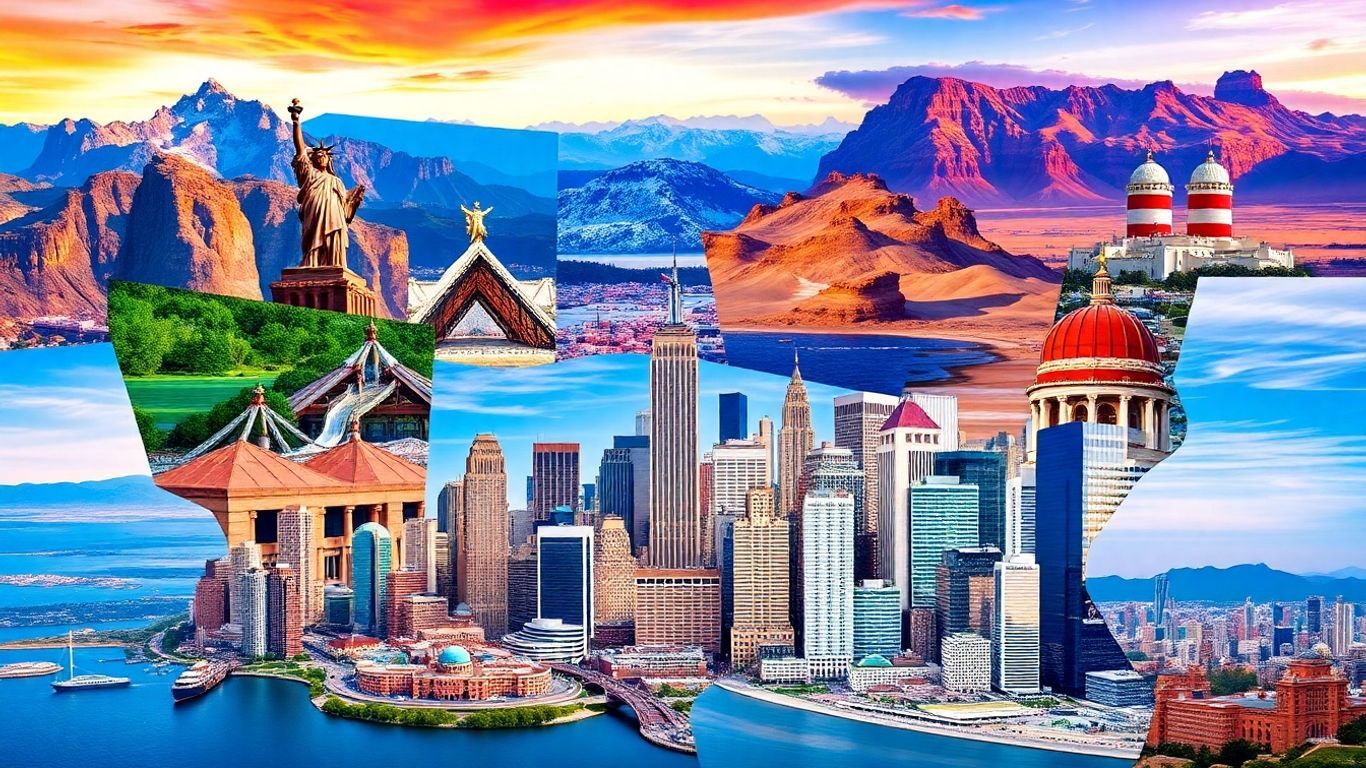 Map of US cities and natural wonders.