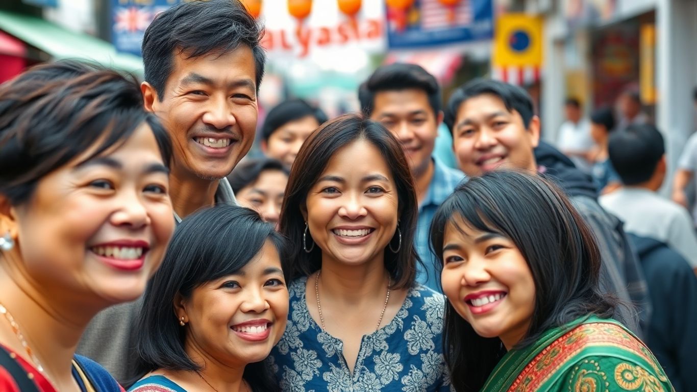 Diverse Malaysians communicating and sharing cultural moments.