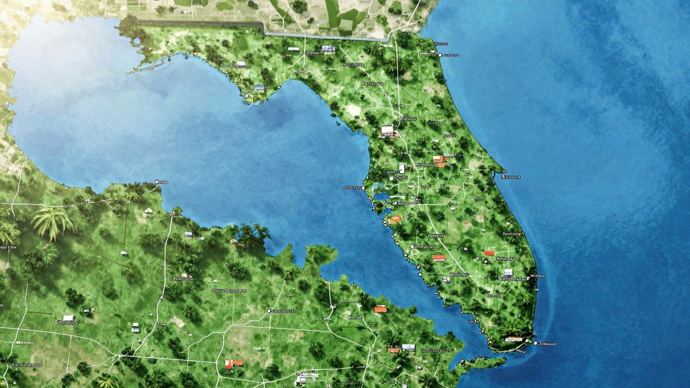 Detailed map of Florida with cities and roads.