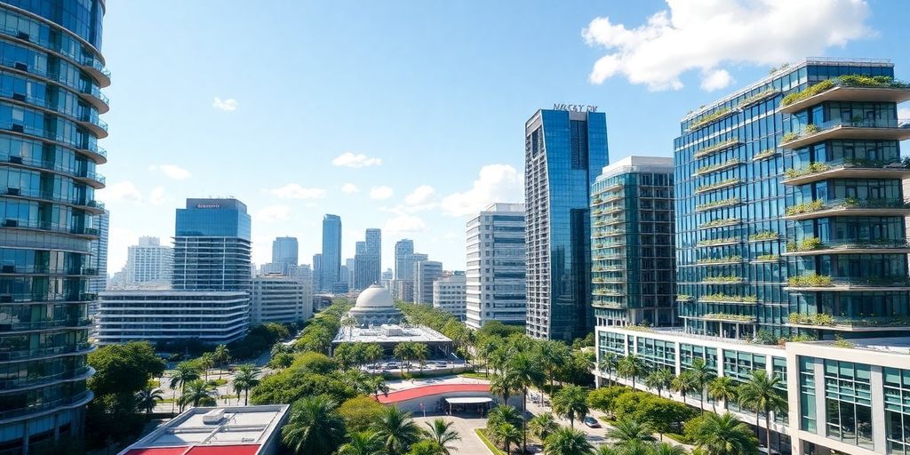 Tampa skyline with modern buildings and greenery in 2025.
