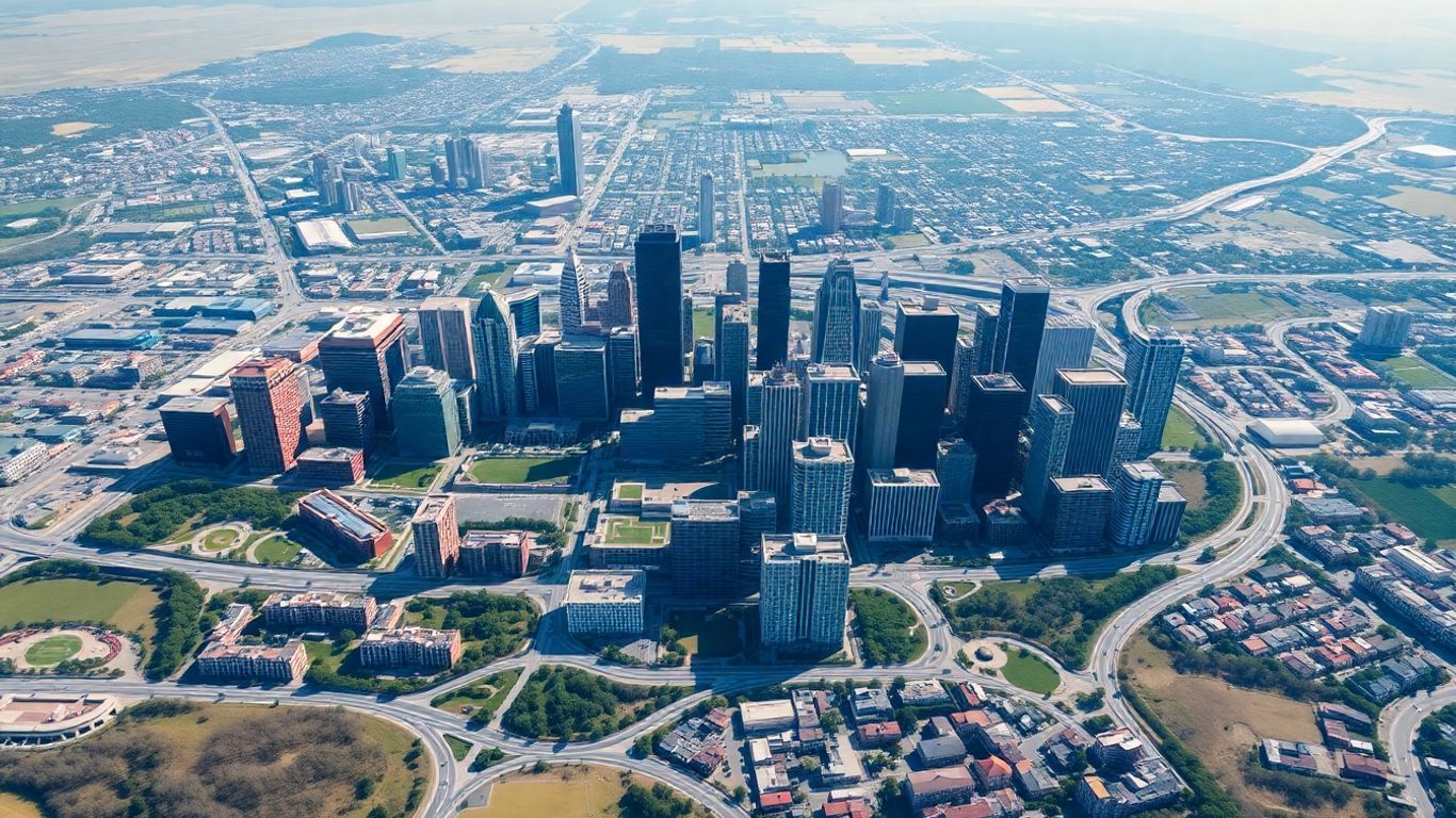 Modern US city skyline and detailed map background