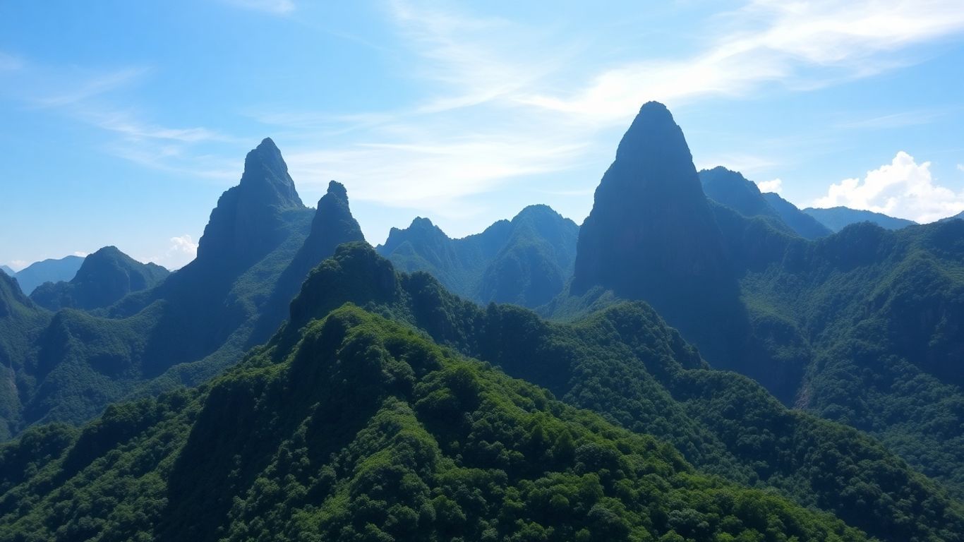 Majestic mountain peaks in Malaysia with green forests.