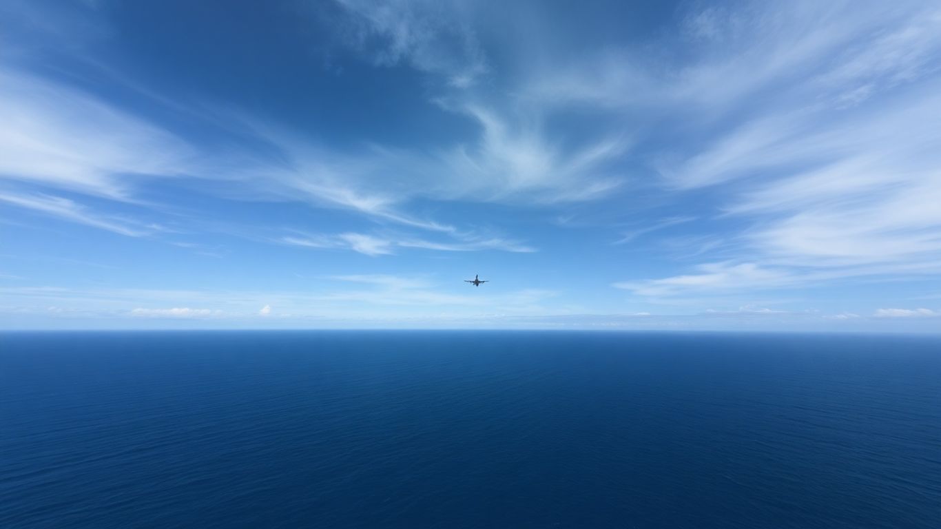 Ocean expanse with a distant airplane.