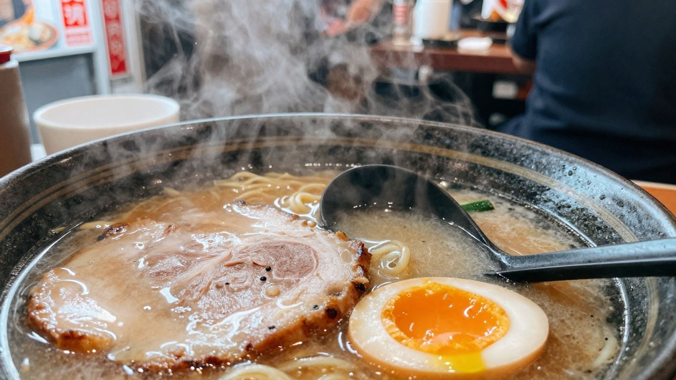 Bowl of delicious ramen in a Tokyo restaurant.