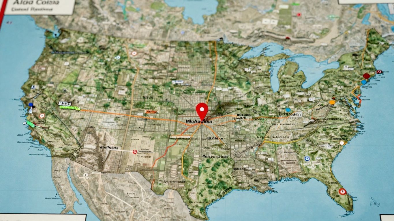 Map of US cities with routes and markers.