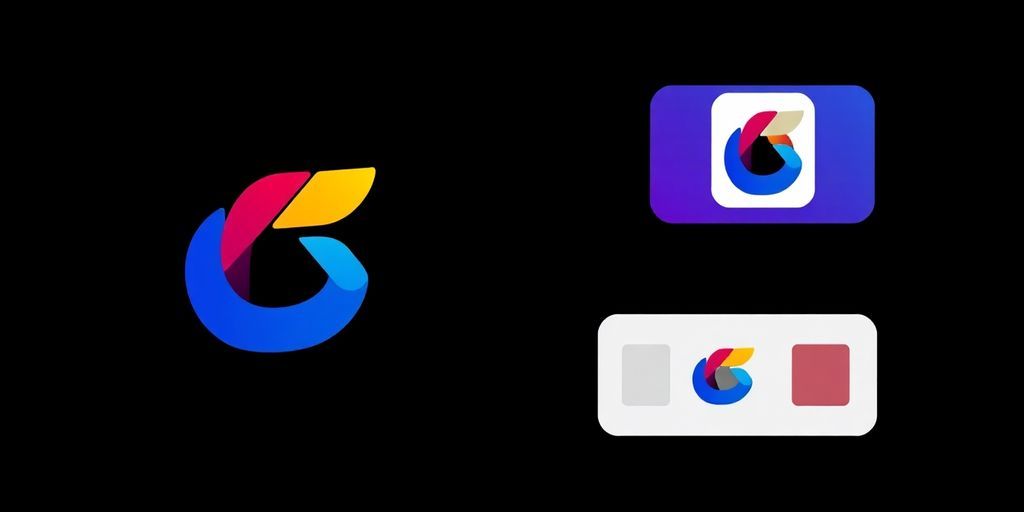 Modern logo design with creative workspace and tools.