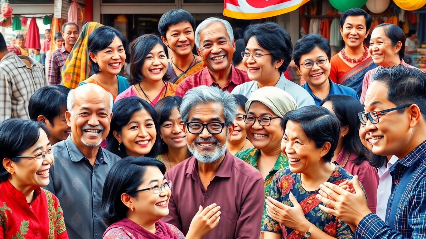 Diverse Malaysian people communicating and interacting visually.