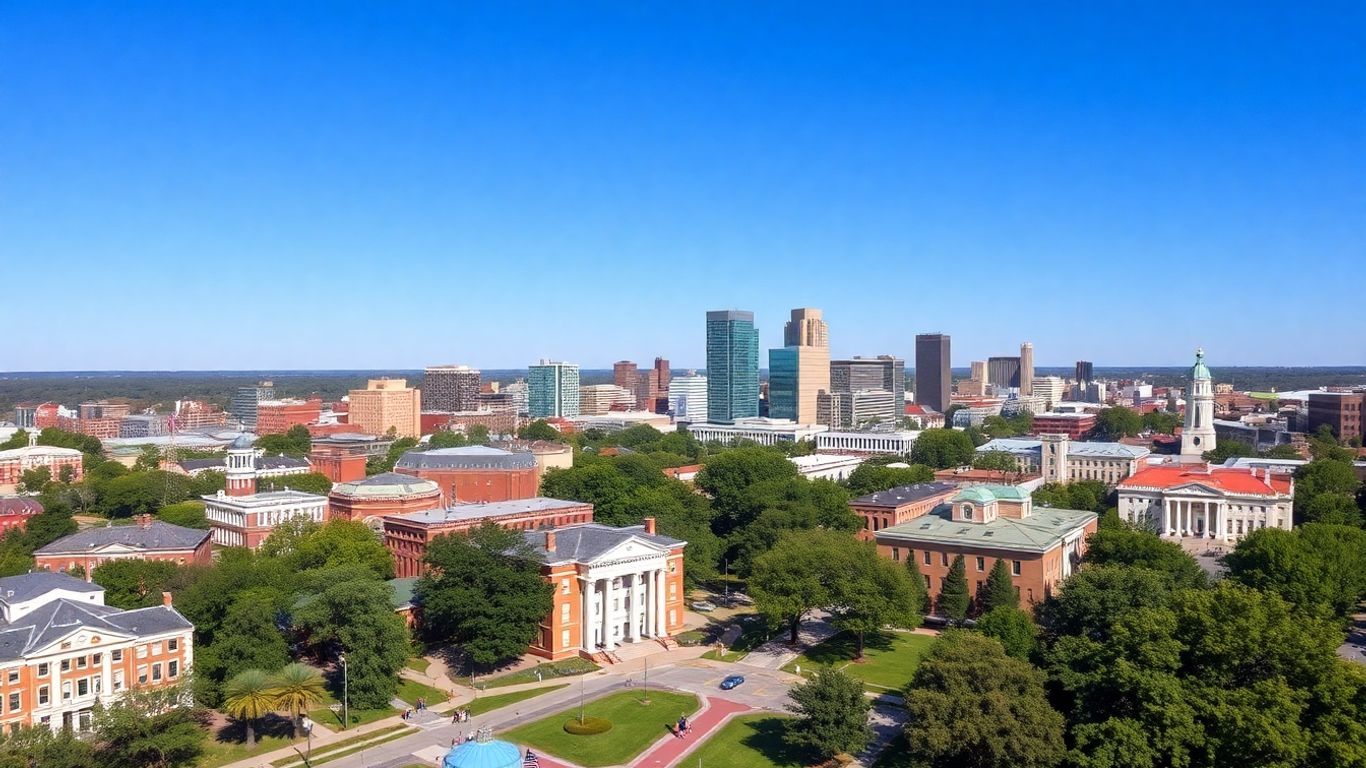 Aerial view of South Carolina college campuses and cities
