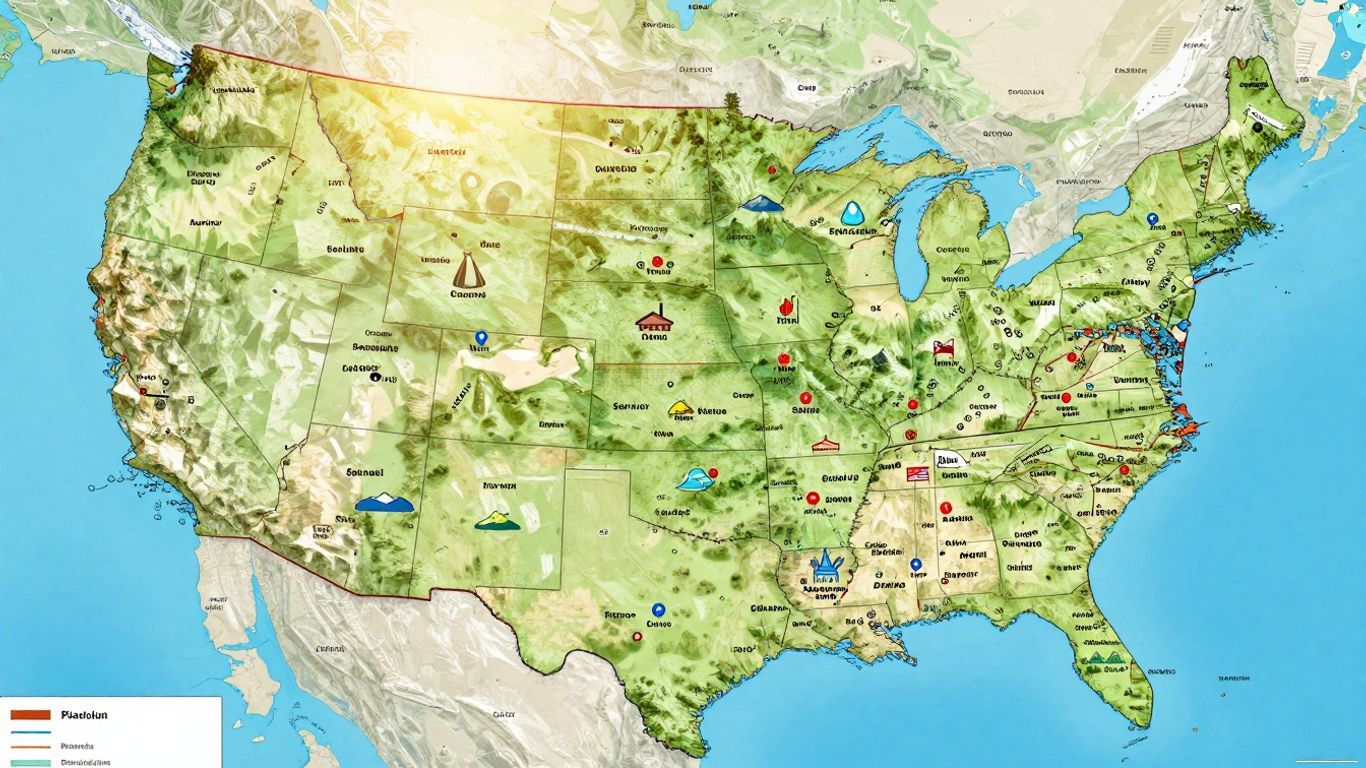 Map of USA cities and landmarks