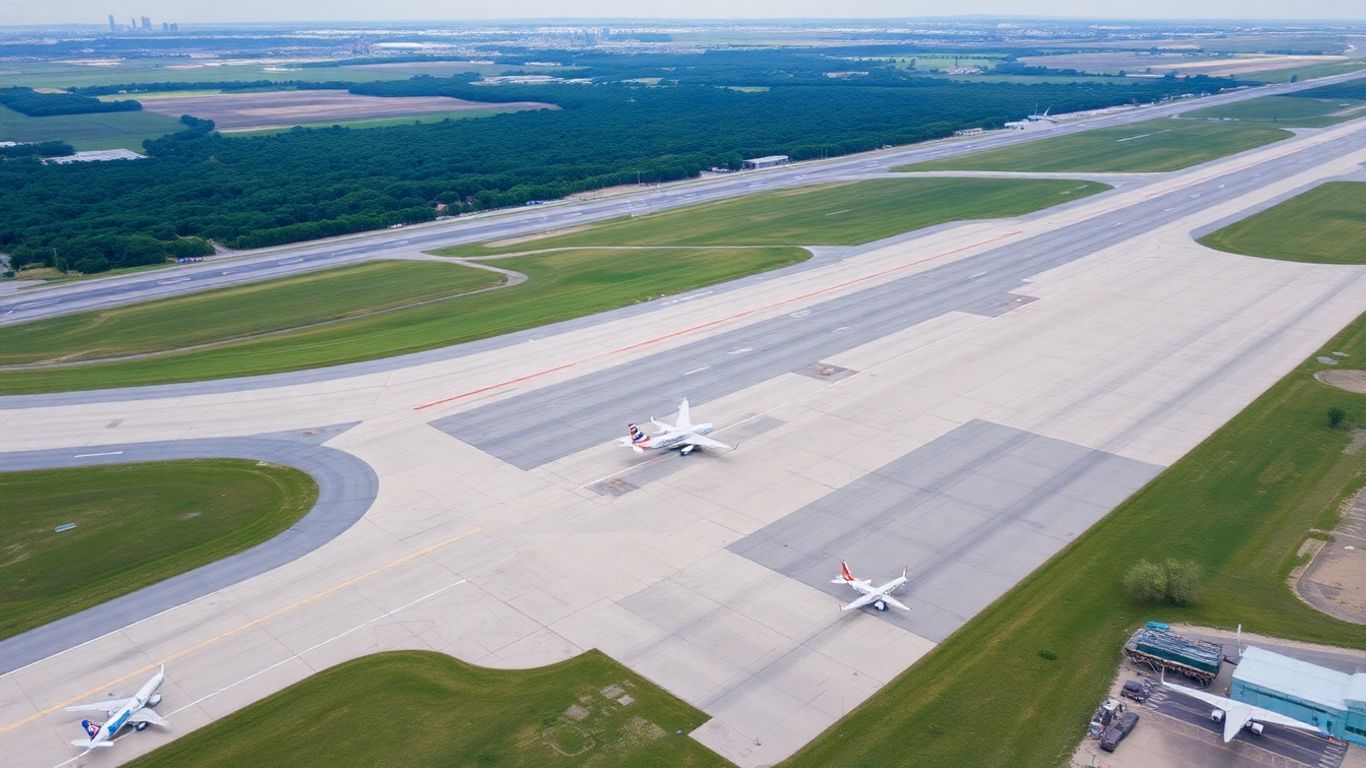 Aerial view of Sultan Abdul Aziz Shah Airport tarmac and runways.