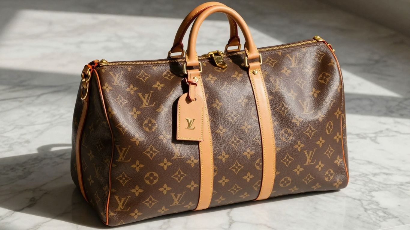 Louis Vuitton Keepall duffel bag on marble