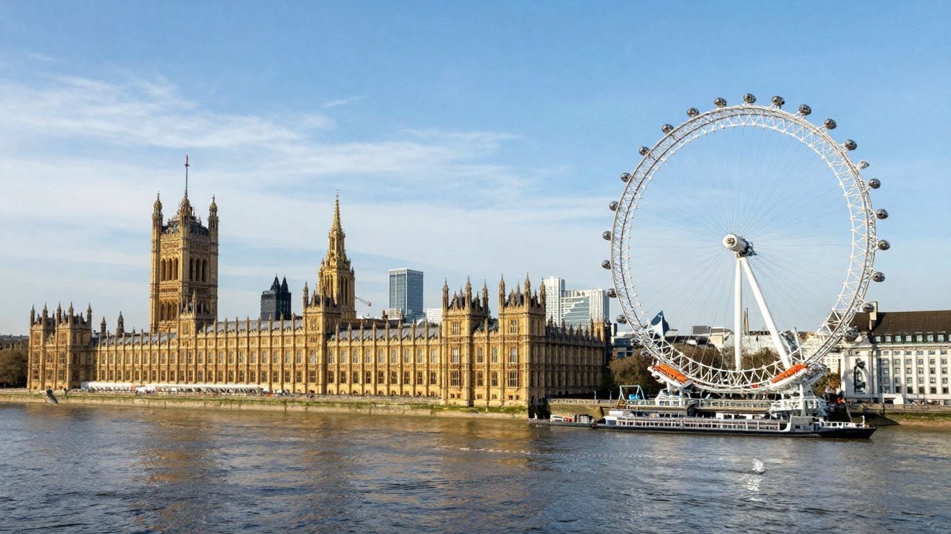London skyline with iconic landmarks and River Thames.