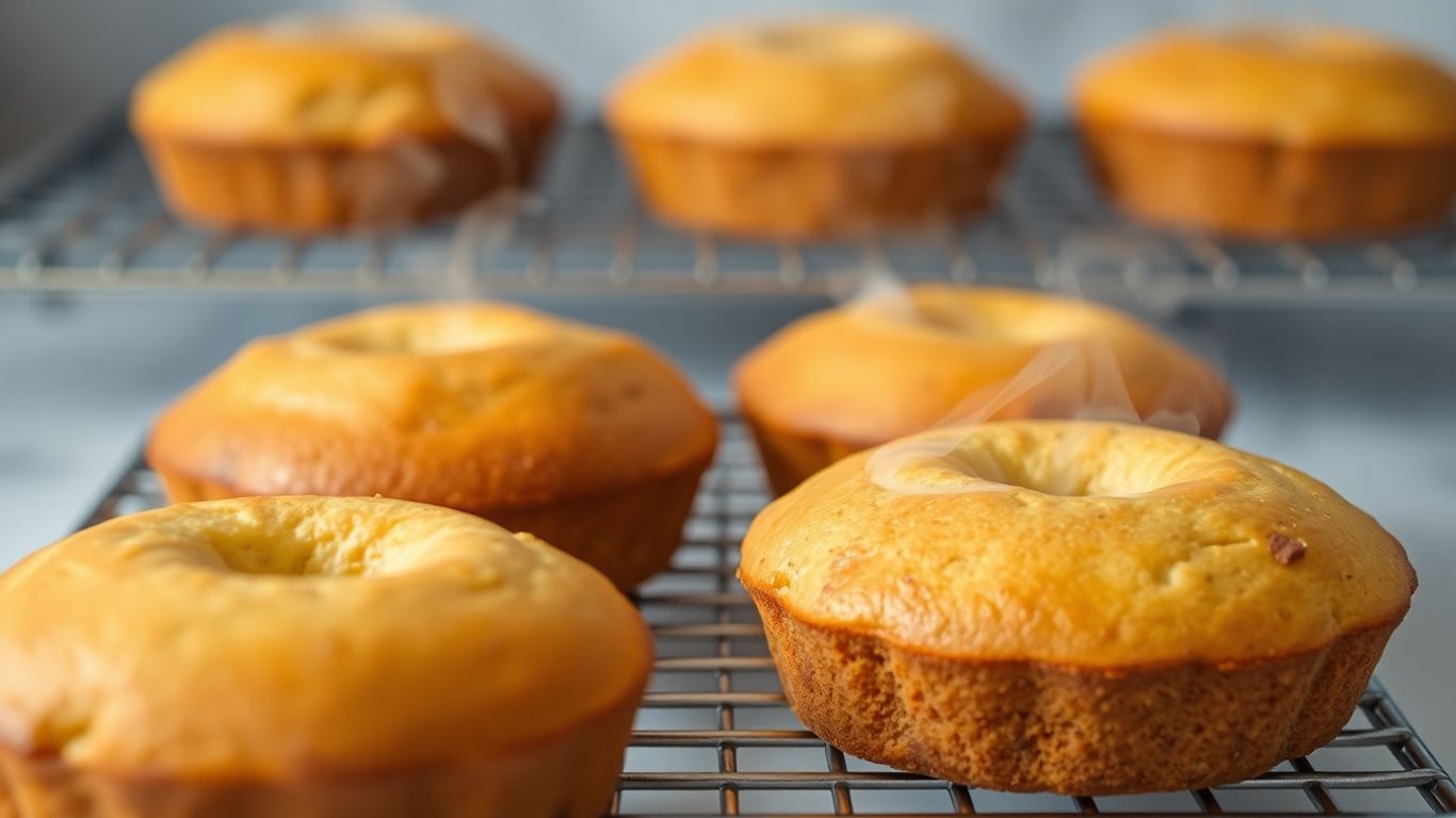 Freshly baked banana cakes cooling on a rack.