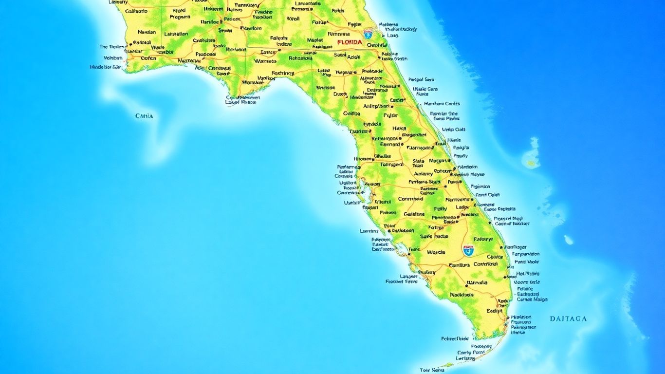Detailed map of Florida cities and towns.