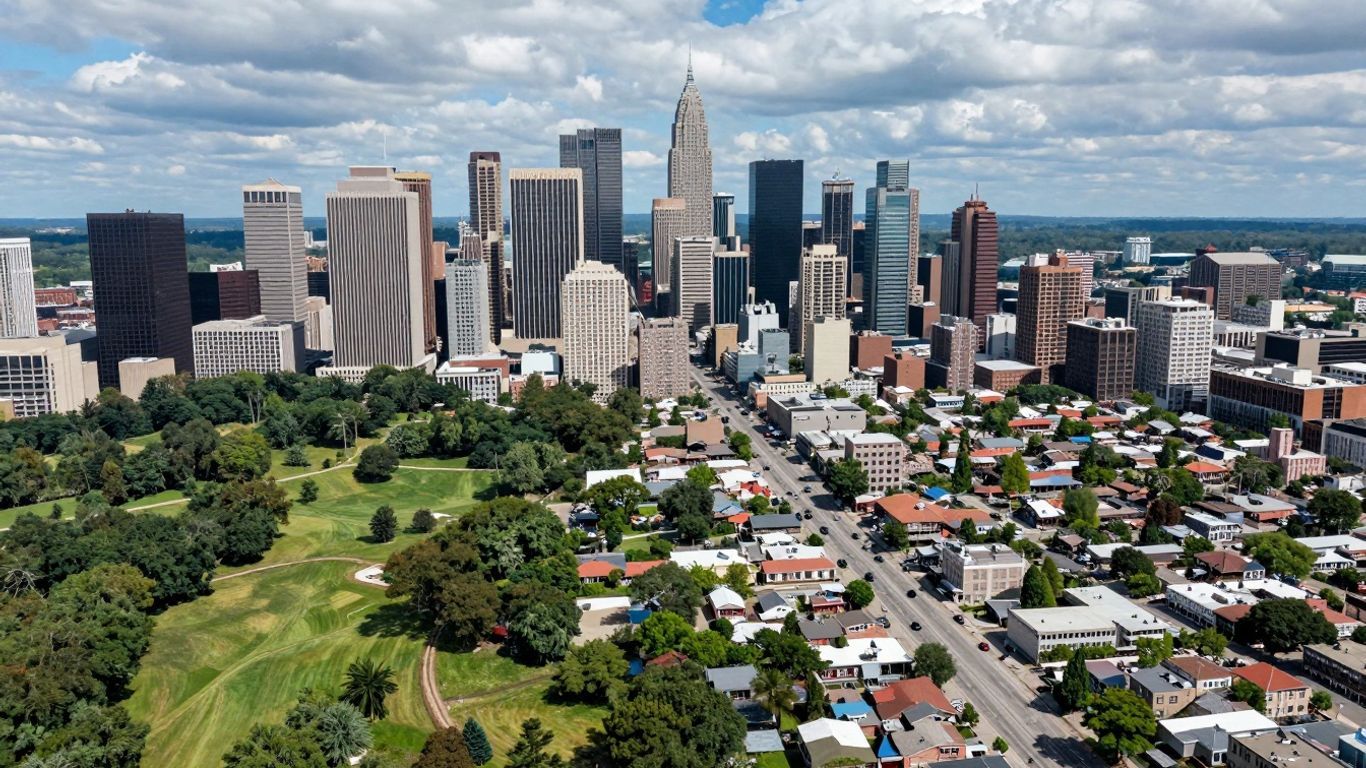 Aerial view of US cities and smaller towns.