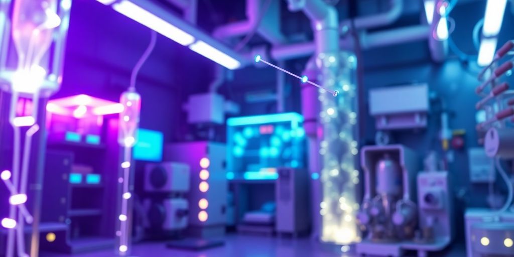 A futuristic laboratory scene with glowing elements.