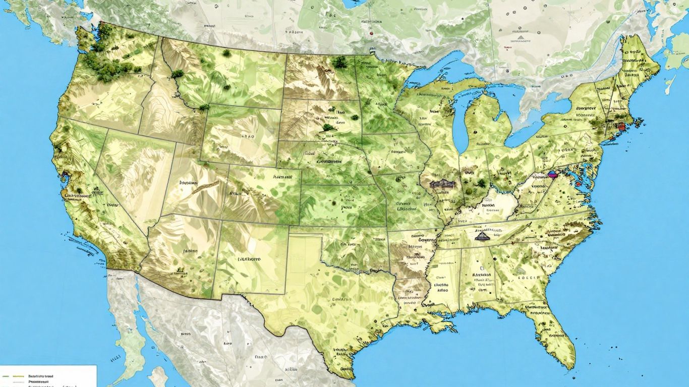 Map of USA cities and states with popular destinations.