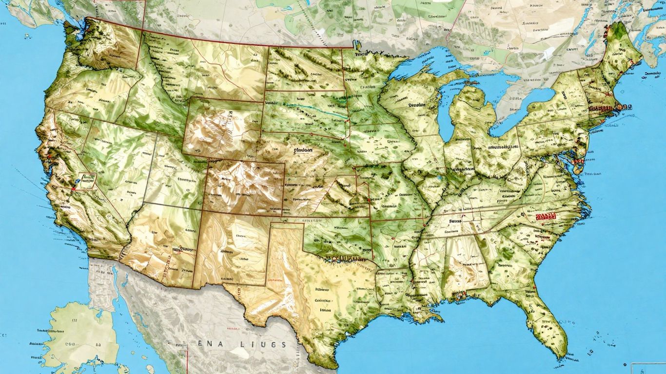 Detailed map of US cities and geography.