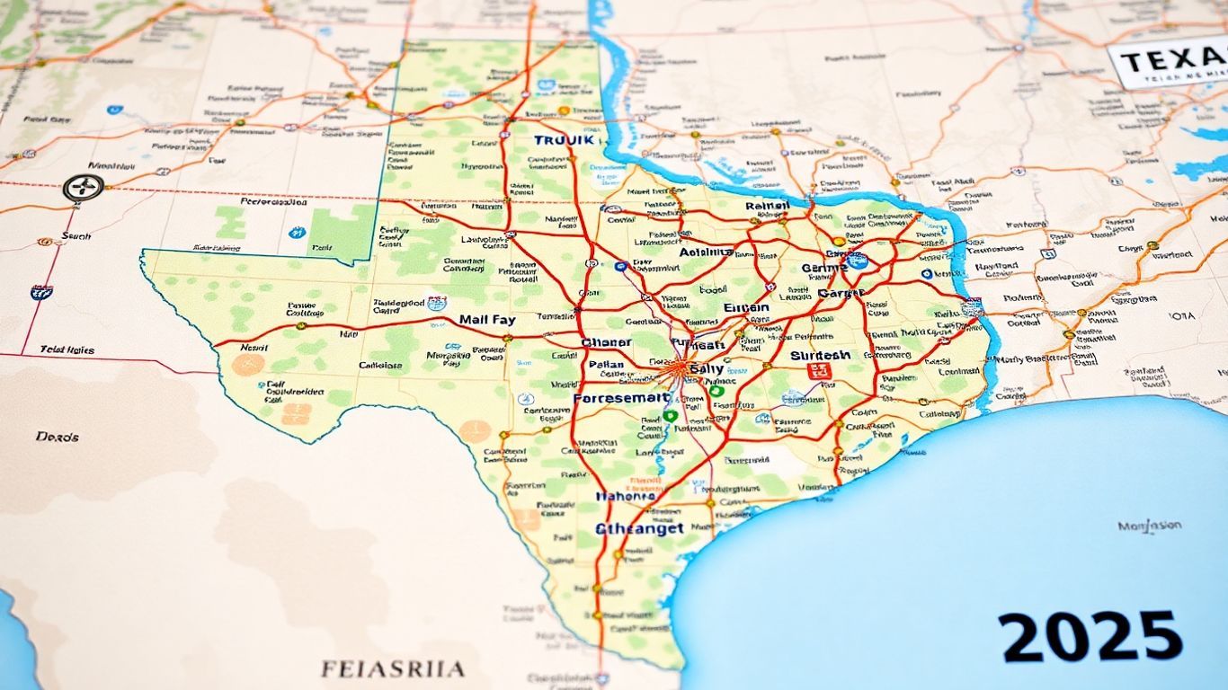 Texas map with cities and highways in 2025
