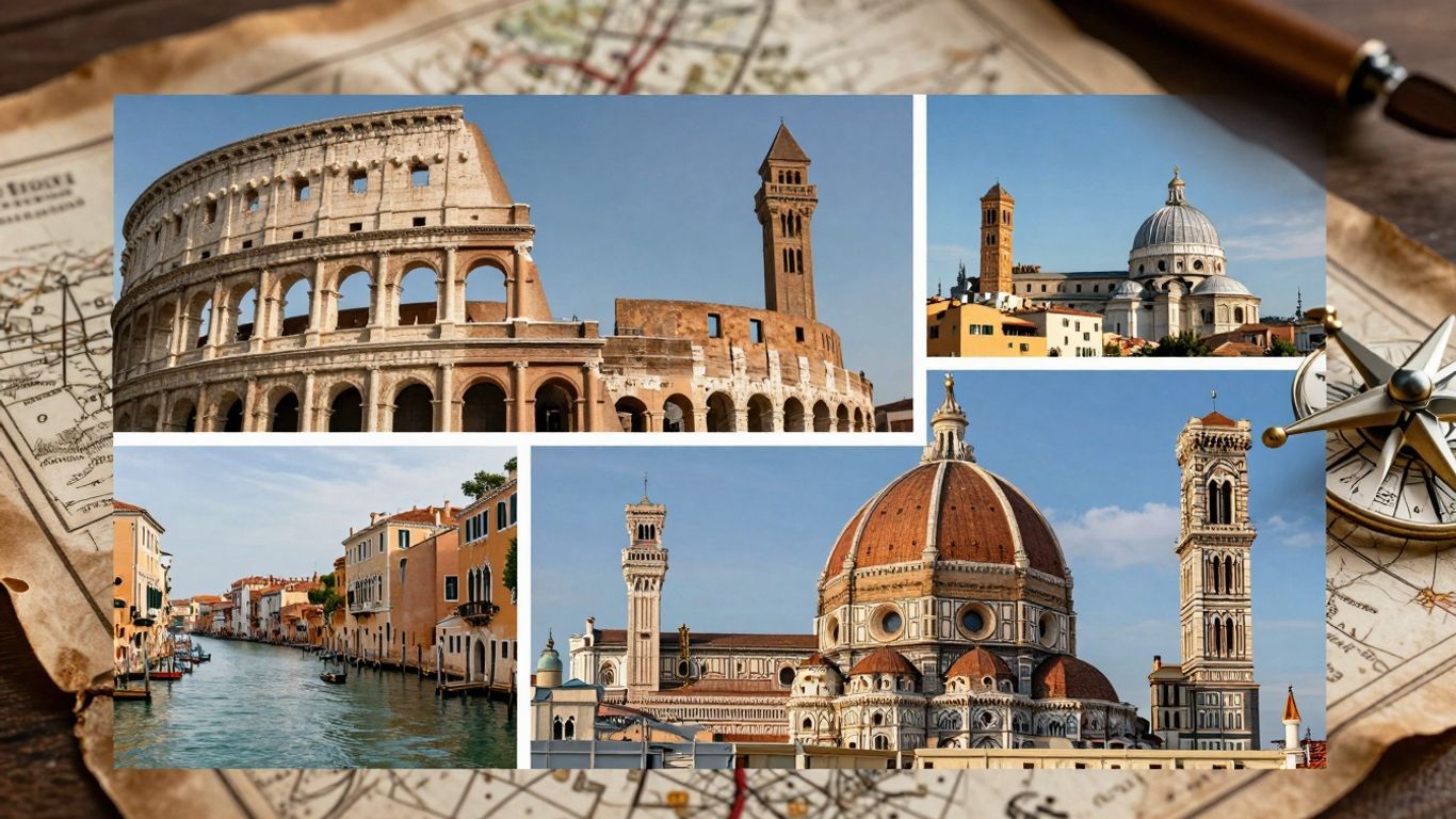 Italian city landmarks on a vintage map