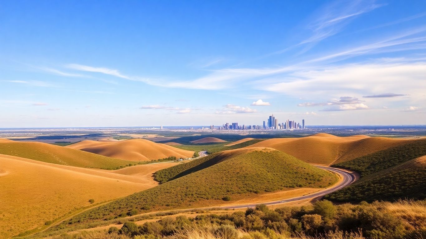 Texas map with cities and road trip imagery.