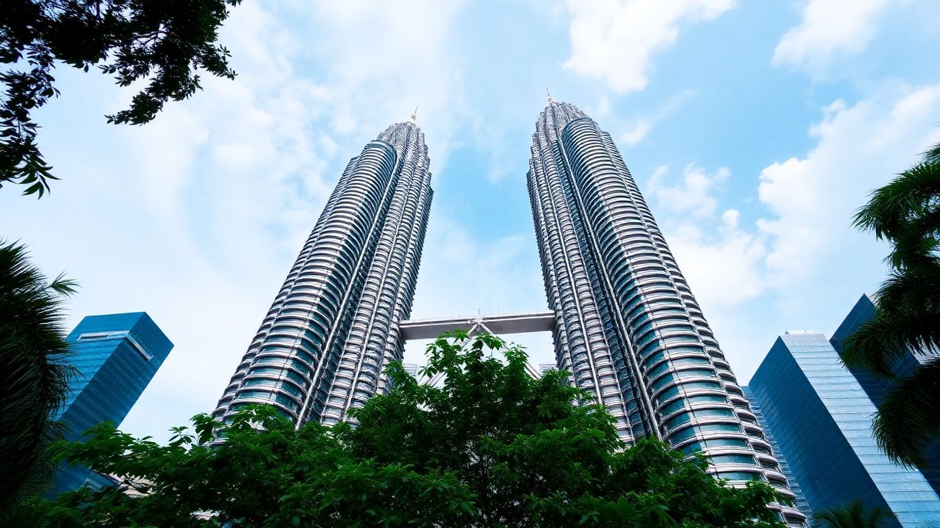 Petronas Twin Towers against a clear sky.