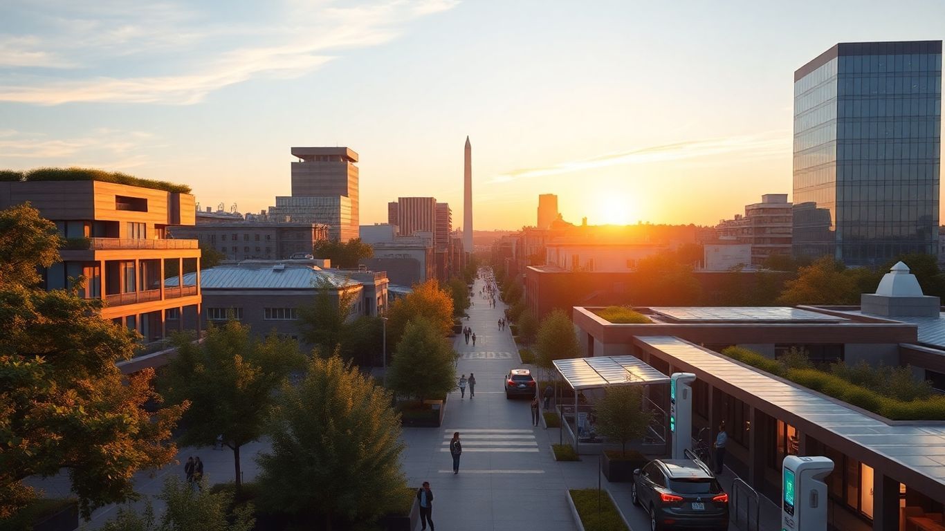 Smart city apartments with green roofs in Washington DC