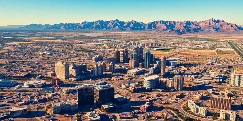 Aerial view of Phoenix, Arizona, highlighting urban landscape.