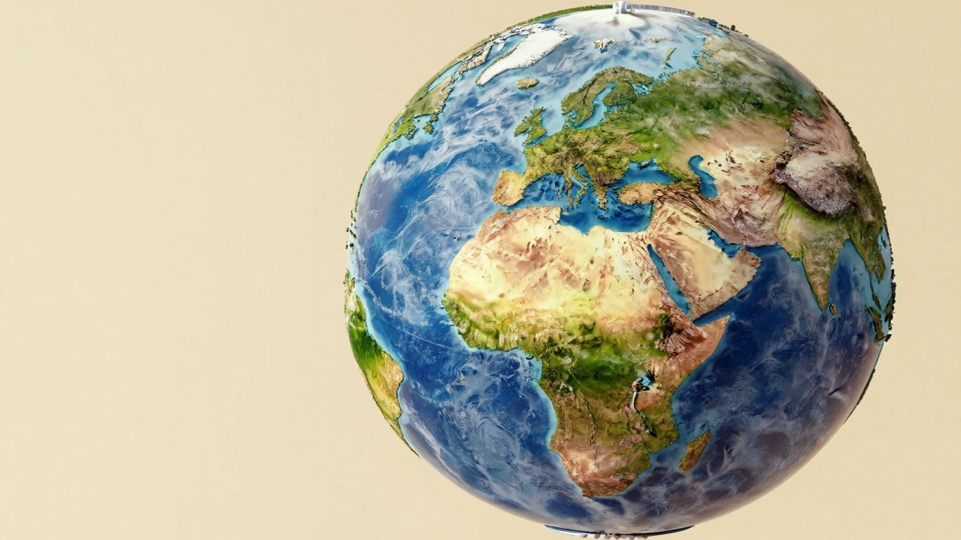 Detailed 3D Earth map with continents and oceans.