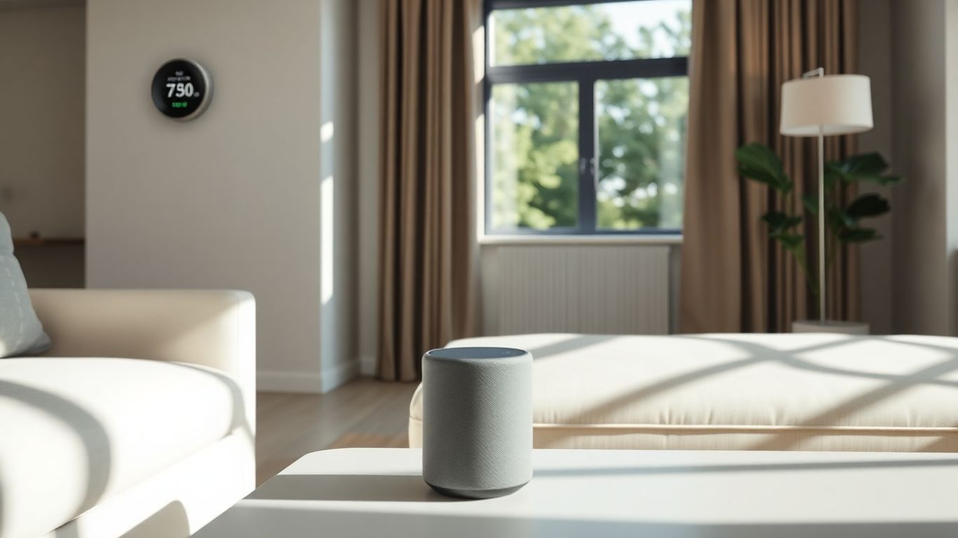 Smart home devices in a modern living room.