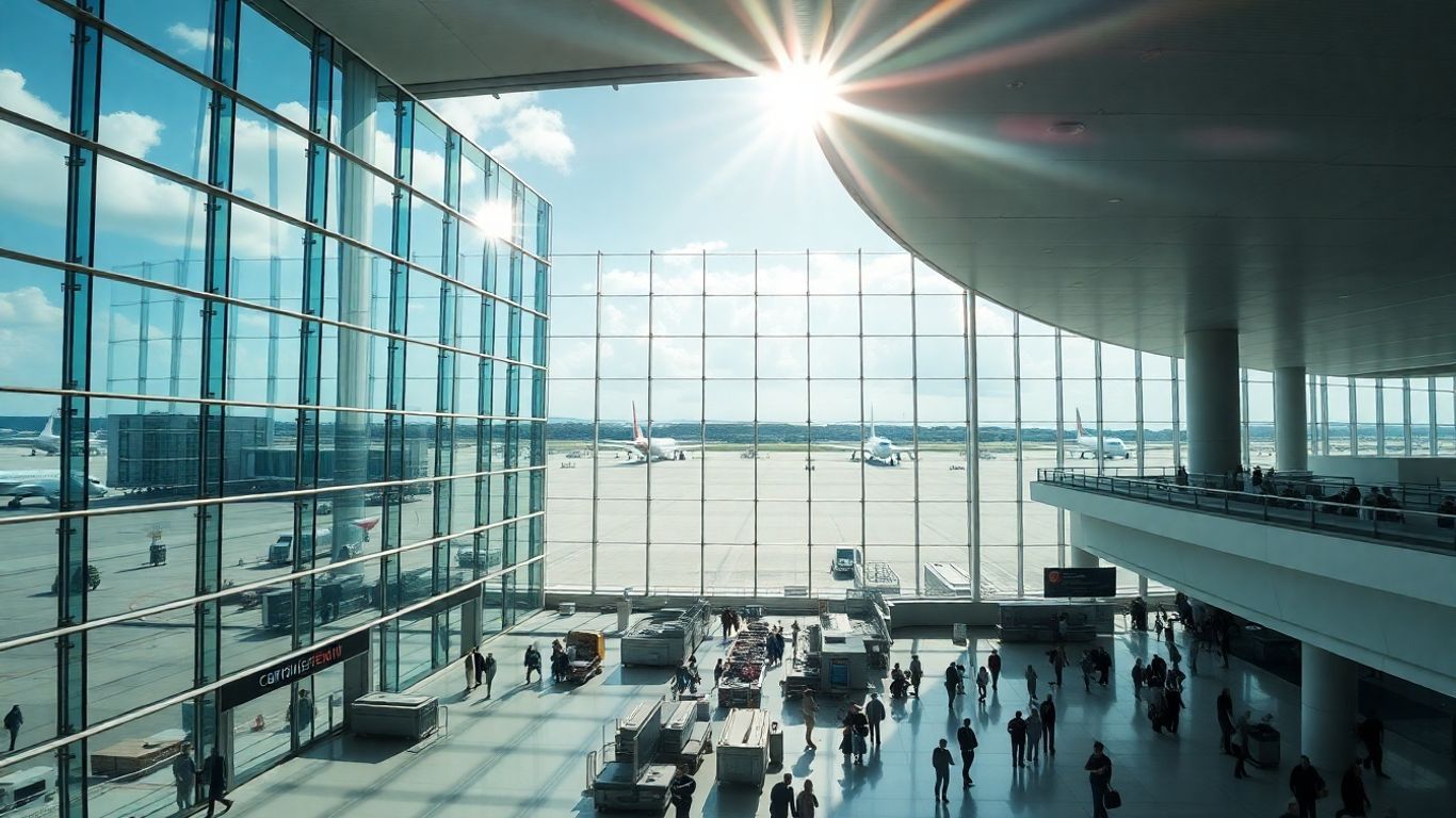 Kuala Lumpur International Airport terminal interior and exterior view.