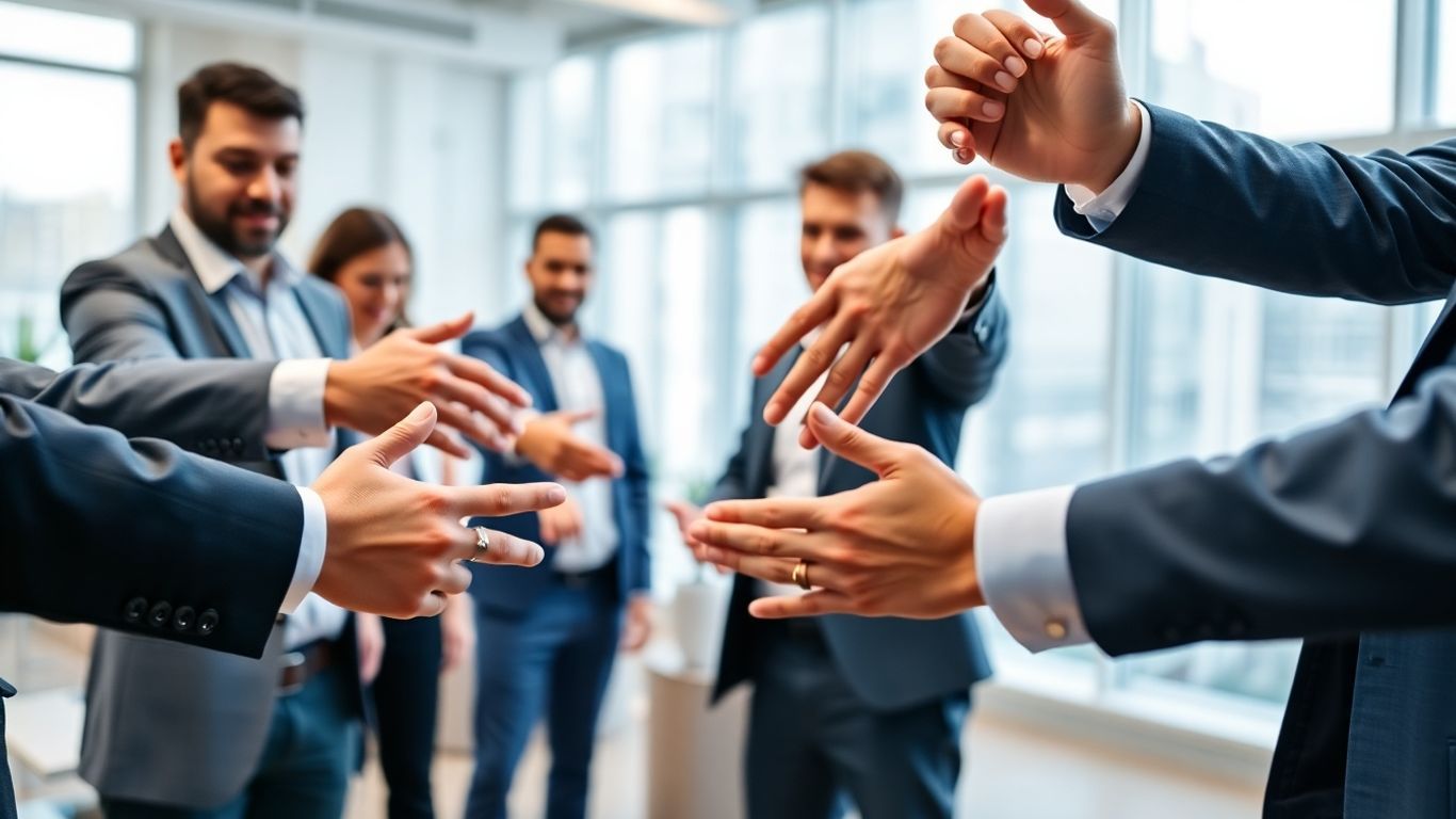 Connected hands from diverse professionals forming a network