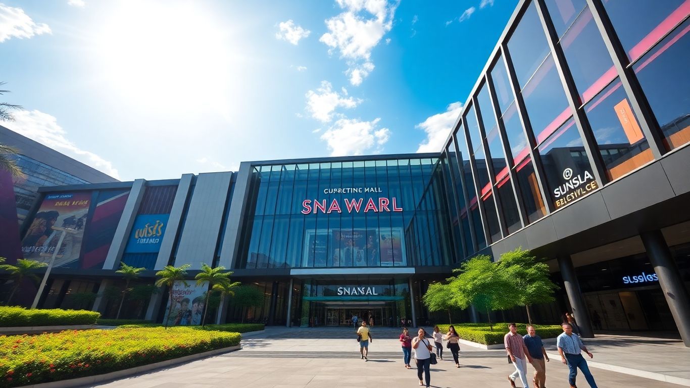 Modern Kuala Lumpur shopping mall facade with people.