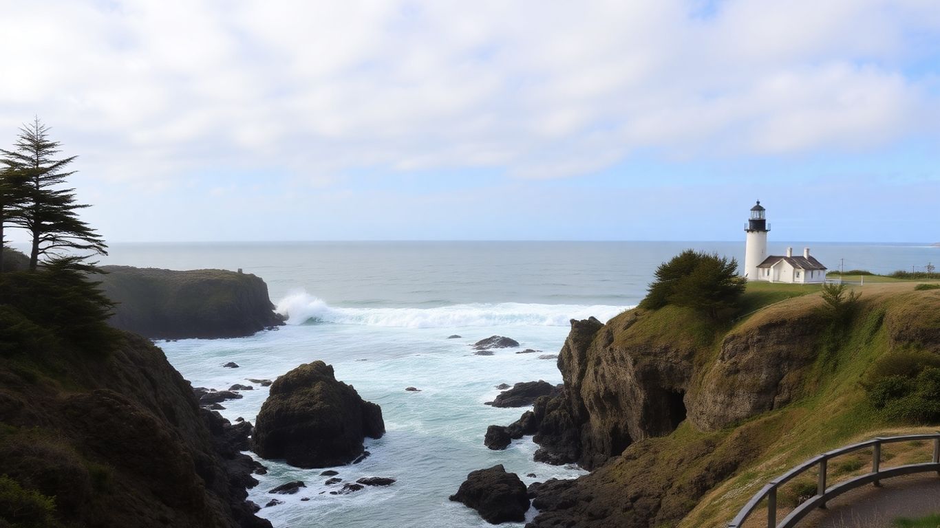 Crescent City coastline with lighthouse and rocky cliffs