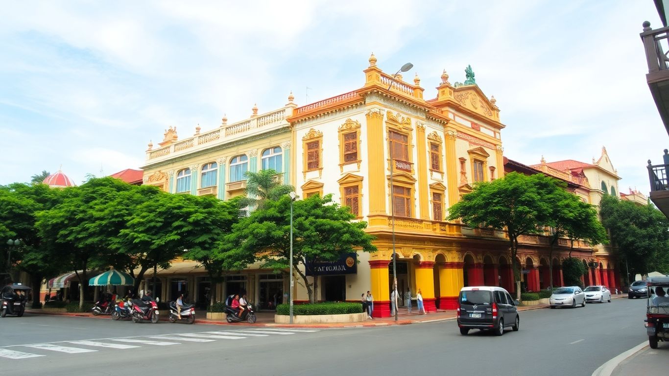 Colorful buildings and street life in Johor Bahru