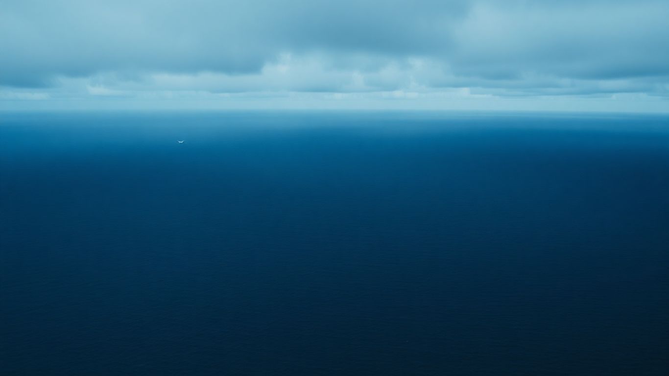 Ocean expanse with a distant airplane.