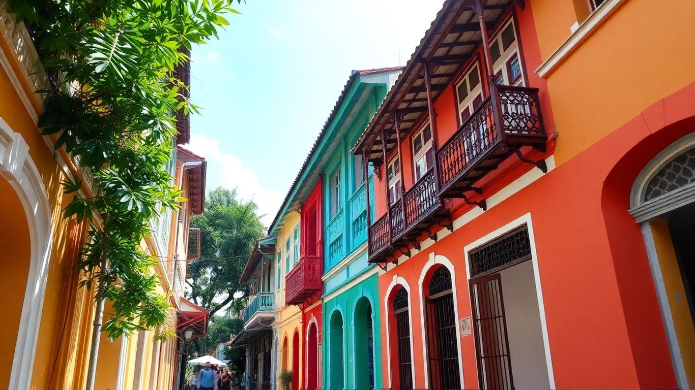 Colorful colonial buildings in George Town, Penang, Malaysia.