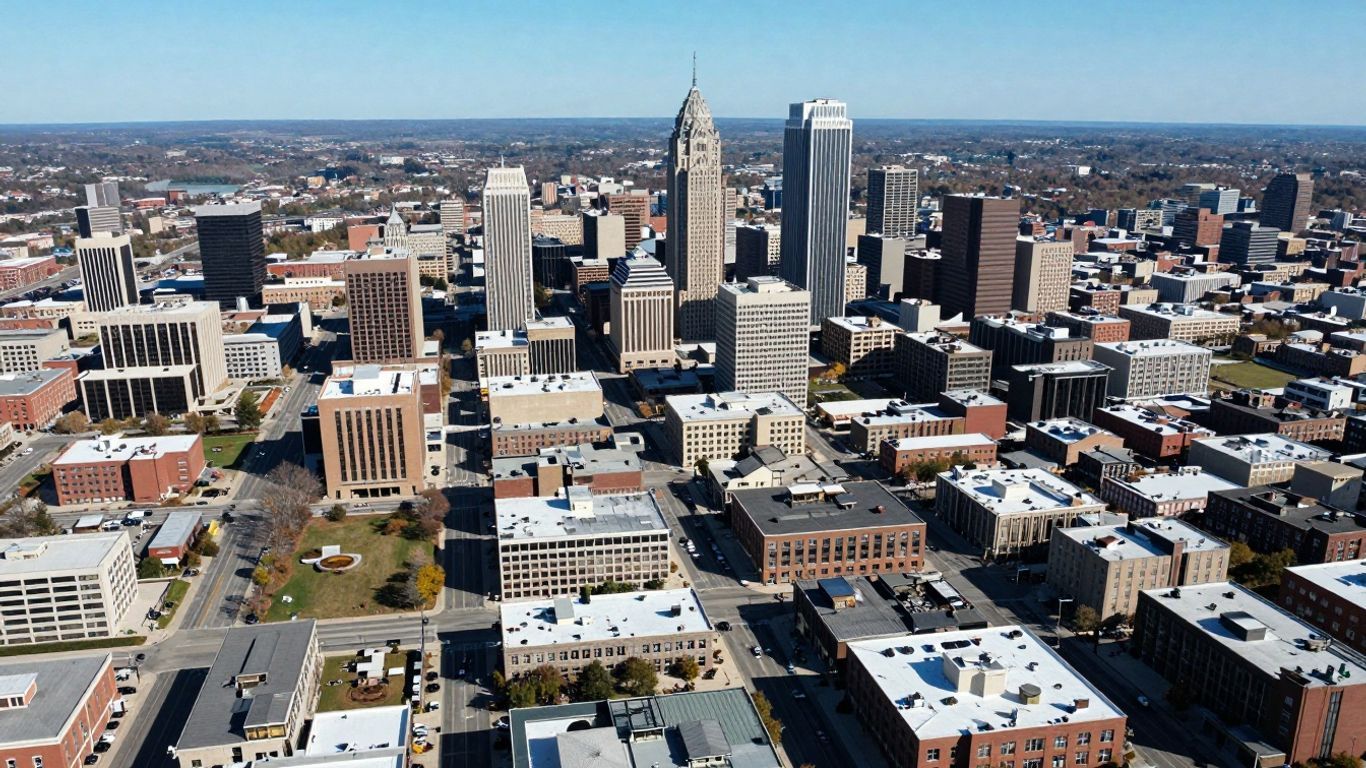 Aerial view of Ohio cities and their populations.