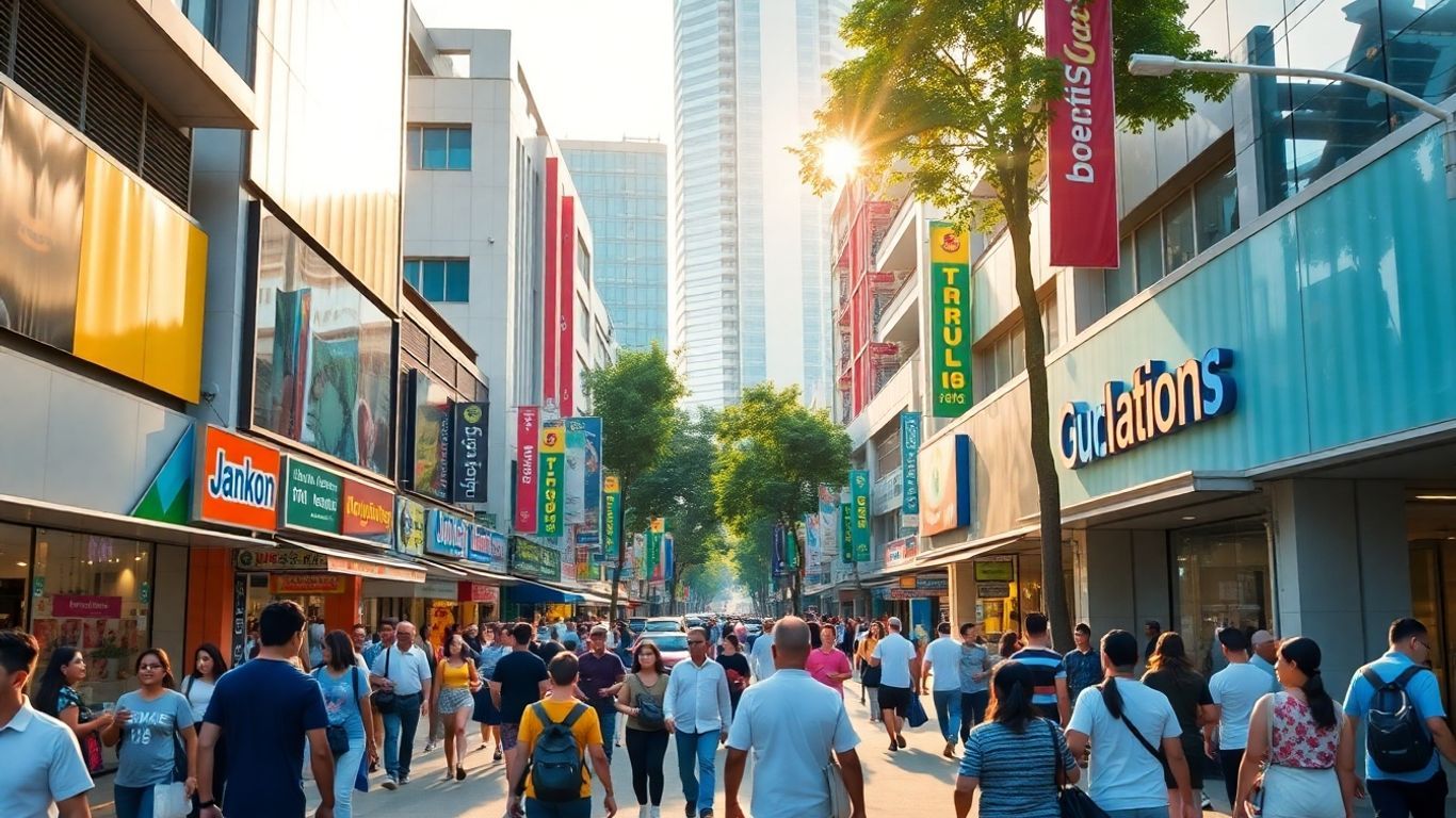Vibrant street scene in Johor Bahru Town