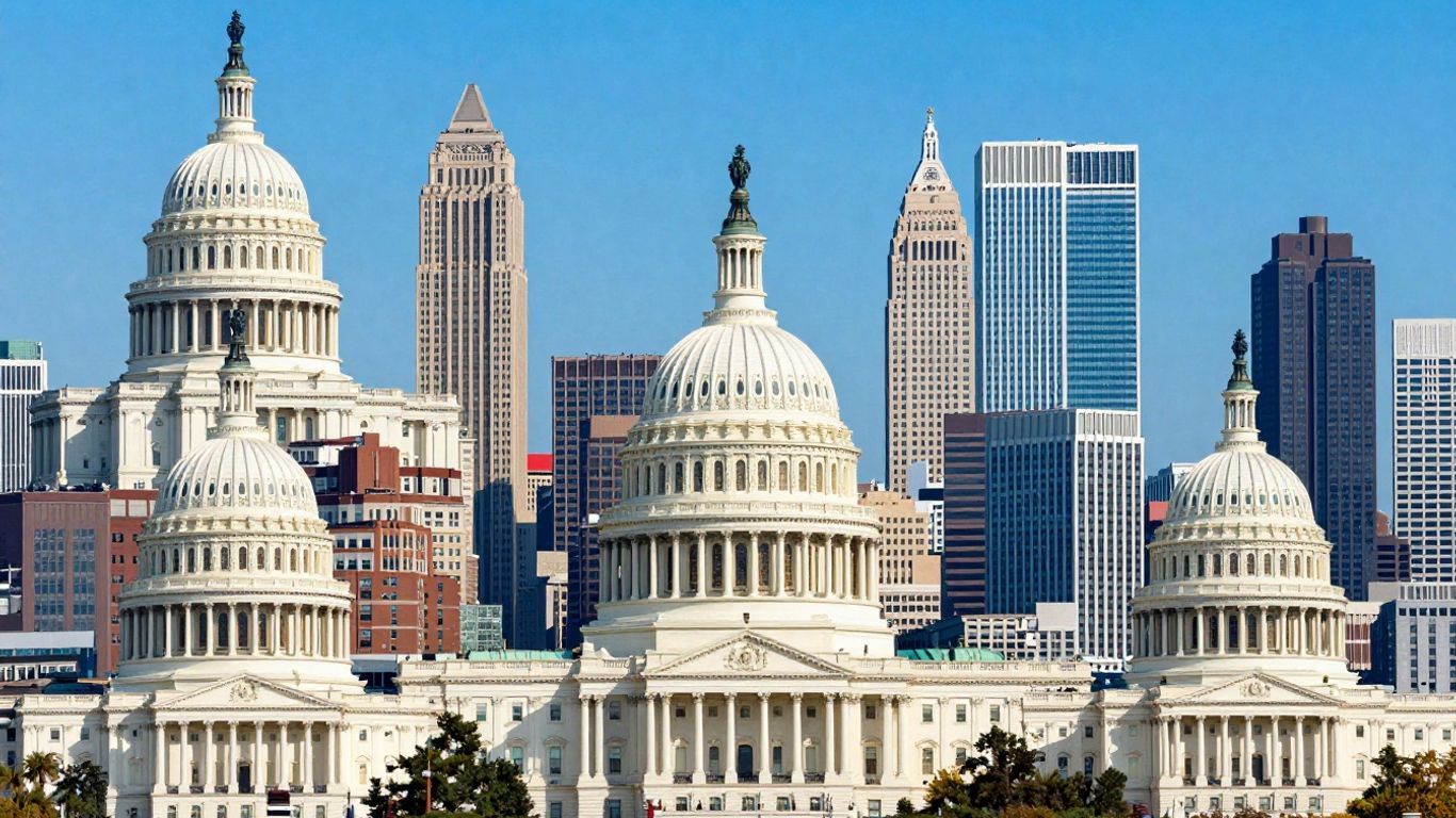 American capital cities skylines and landmarks collage.