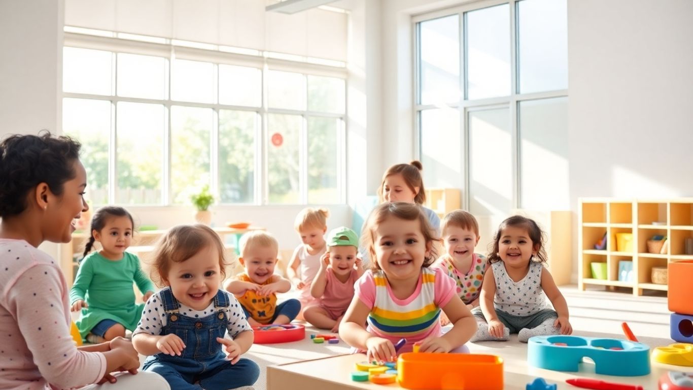 Children learning in a bright, modern classroom at Smart Start Academy.