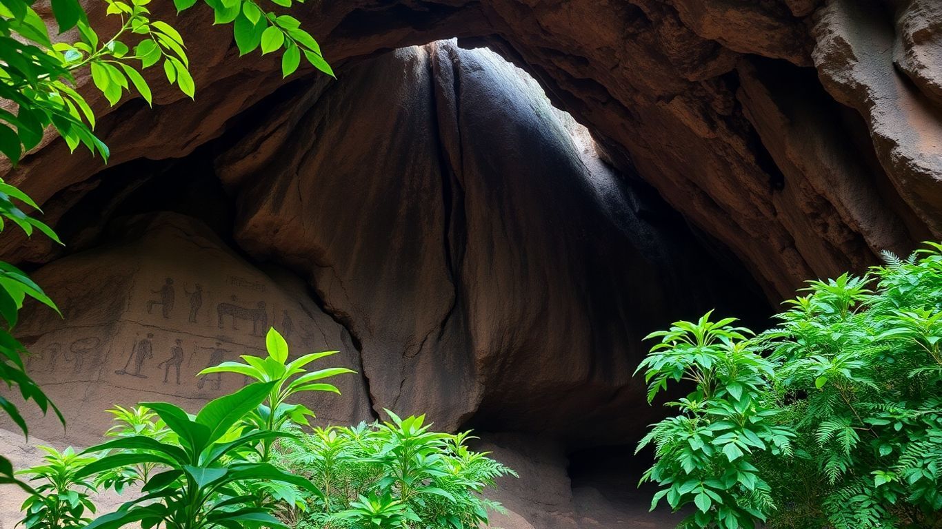 Ancient rock art inside Niah Caves, Malaysia.