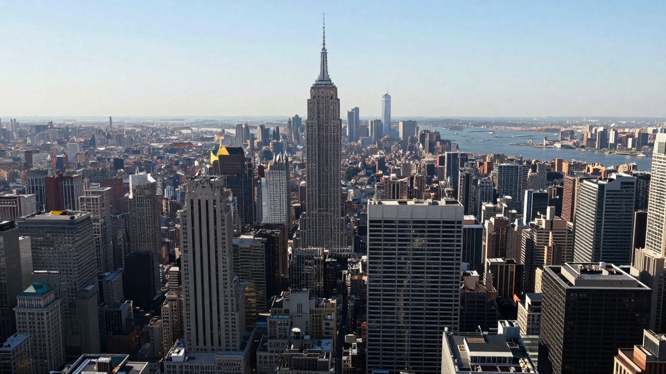 Aerial view of US city skylines and urban landscapes.