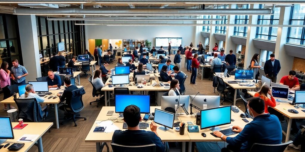 Cambridge Innovation Center bustling with startup entrepreneurs and technology.