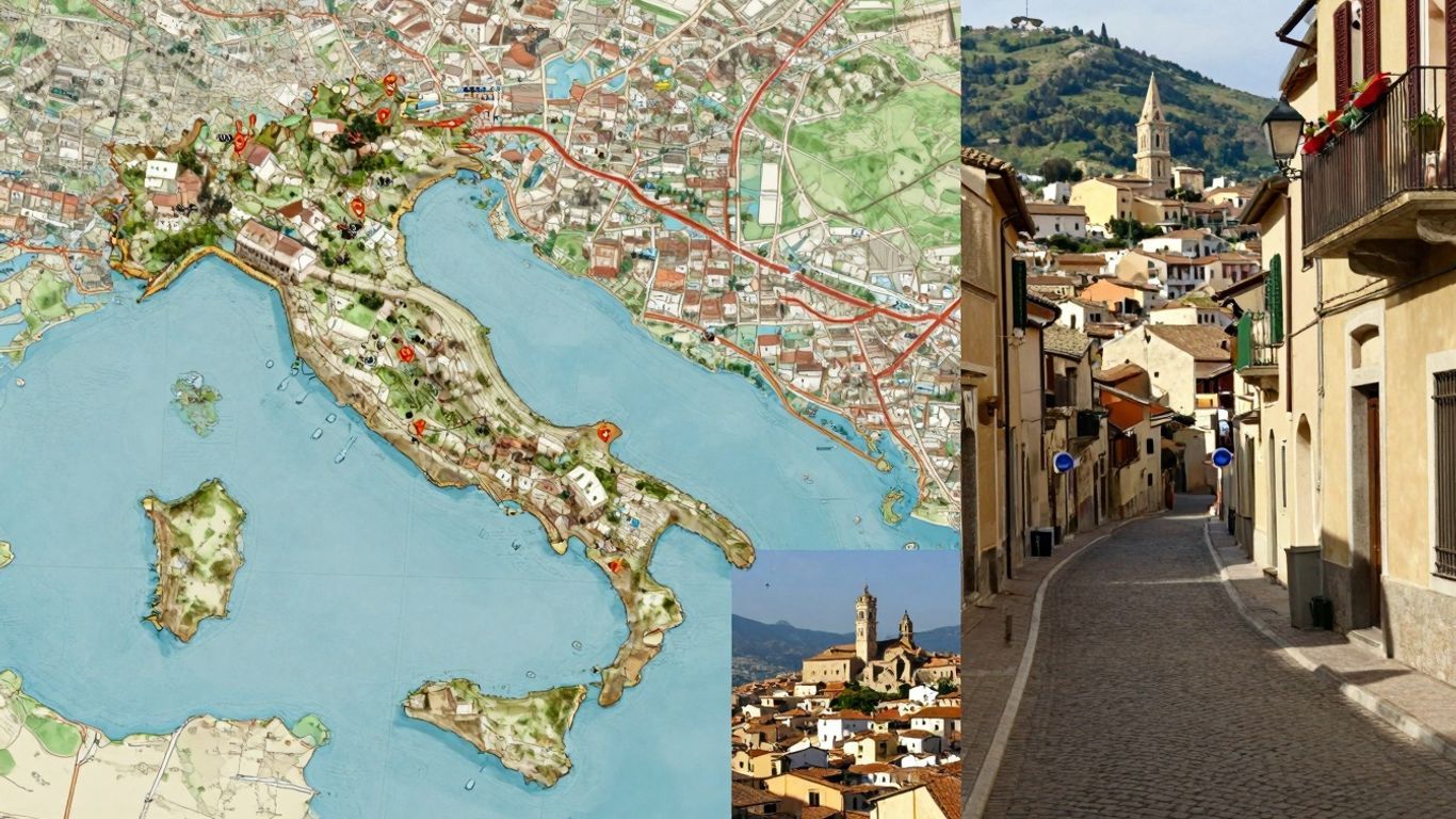 Collage of Italian city and town maps