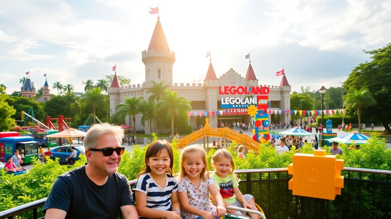 LEGOLAND Malaysia Theme Park with families enjoying rides.