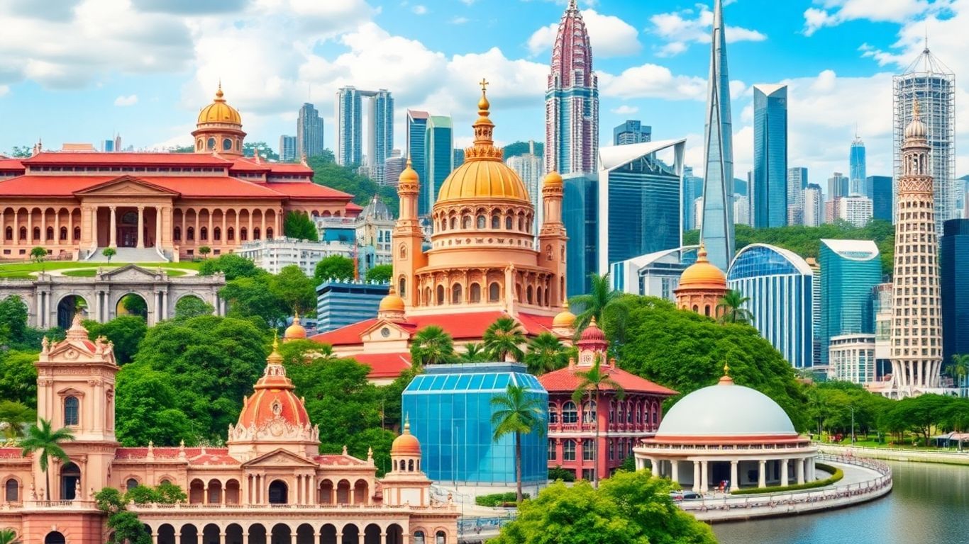 Diverse Malaysian capital cities' skylines and landmarks.