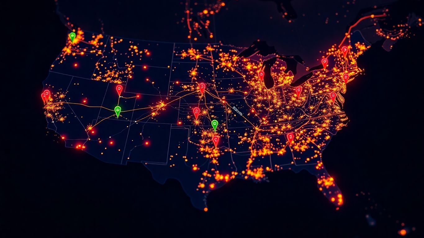US map with major cities highlighted.