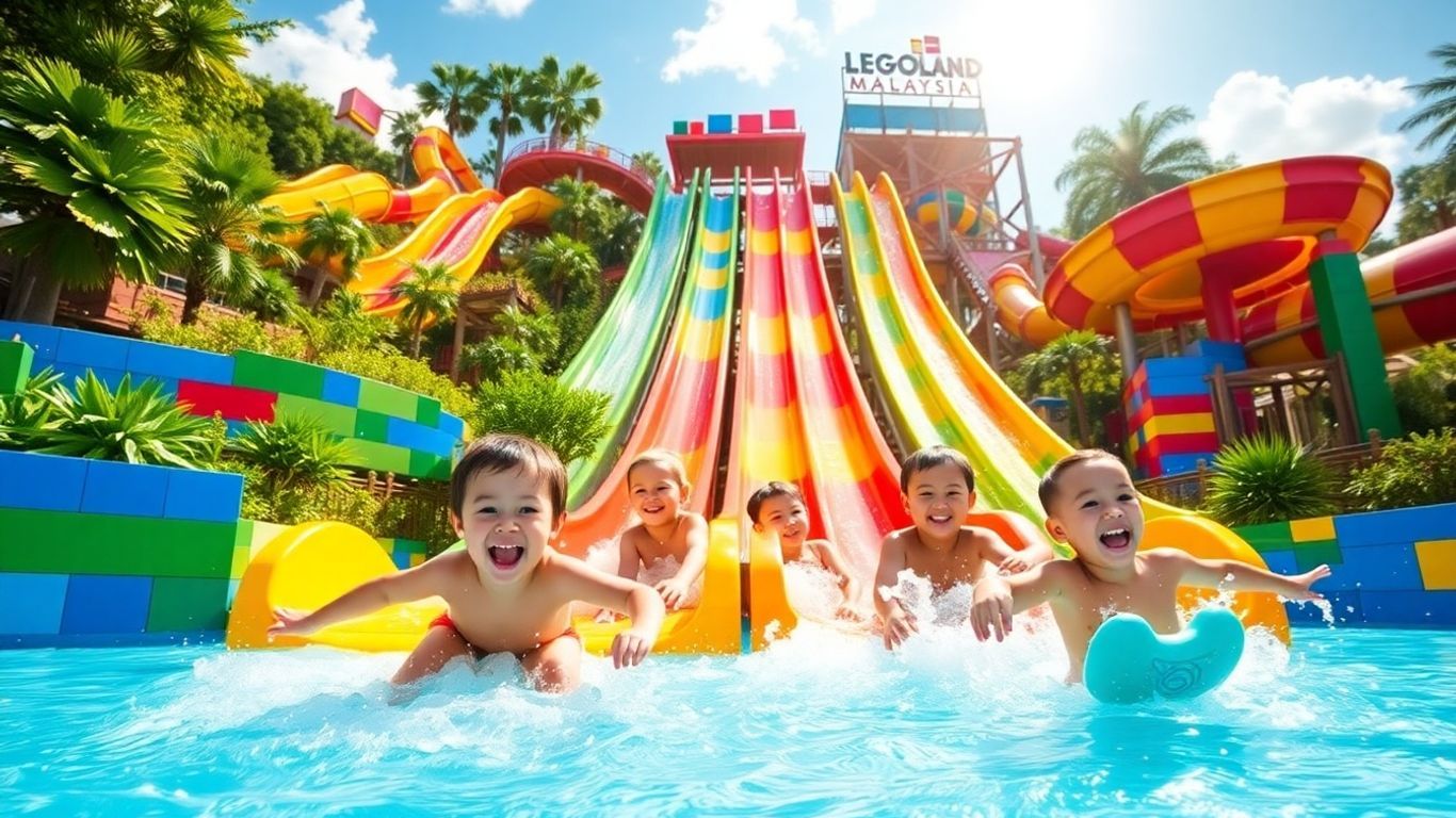 Thrilling water slides at LEGOLAND Malaysia Water Park.