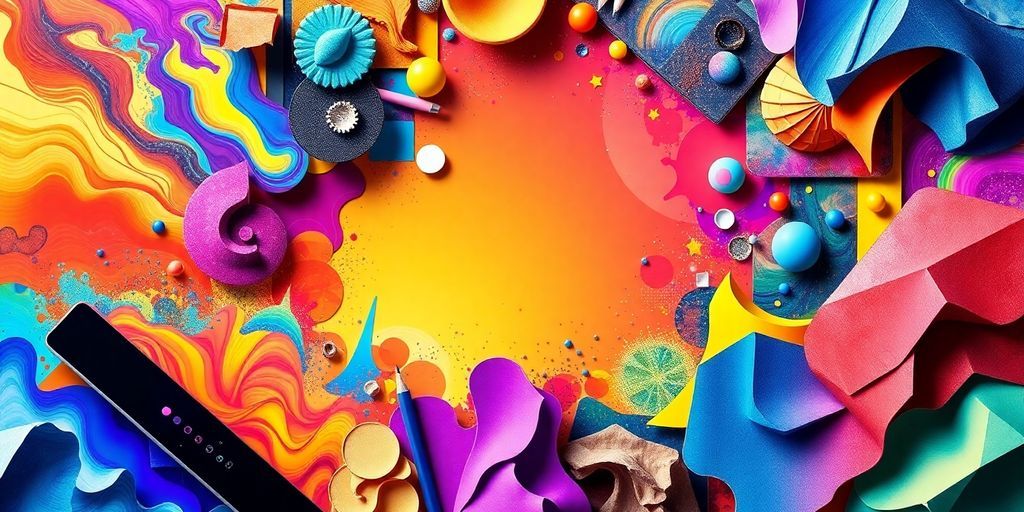 Collage of graphic design tools and creative elements.